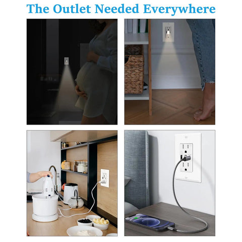 White Usb-C Wall Outlet With Built In Night Light 20 Pack 24W Quick Charge Adapter used in home kitchen and bedroom settings.