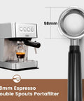 Cafe Quality Home Espresso Machine With 58mm Portafilter And Milk Frother 20 Bar Pump Compact Stainless Steel Espresso Maker