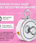 Double-sided neodymium fishing magnet with lifting ring and stainless steel 304 ring; three-layer protective coating, 2000 lb pull
