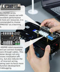 Hands assembling 4WD Smart Chassis Car Kit with Aluminum Alloy Chassis and 520 Encoder Motor, unassembled, black.