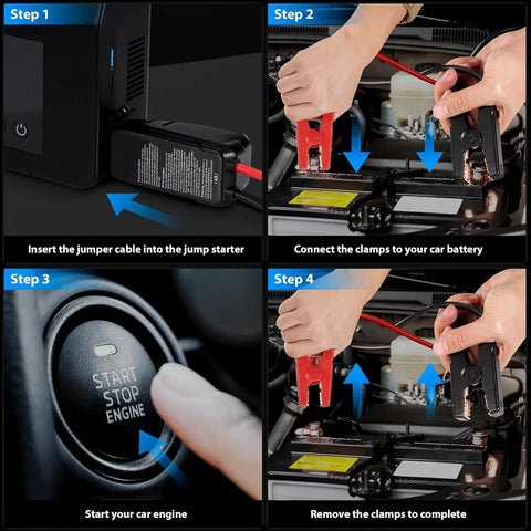 Four-step guide using Beefy 4000A Jump Starter With Air Compressor For Cars And Trucks Up To 8L Diesel Gas 150 PSI Tire Inflator