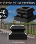 Iron Baluster Shoes for One Half Inch Square Stair Rails No Fuss Install Satin Black 48 Piece Set with Screw On Design