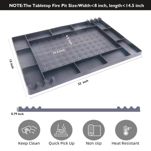 Heat Resistant Silicone Fire Pit Mat 22x15 Inches, Protective Tabletop Pad Up To 500F, Grill, BBQ And Patio Deck Shield, Gray