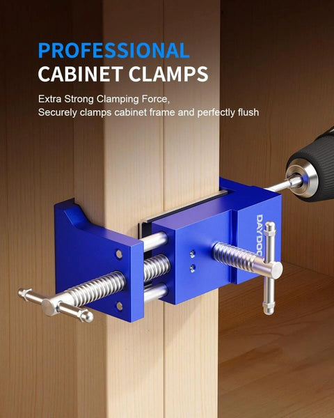 Heavy Duty Cabinet Clamps 4 Pack With Built In Drill Guide And EVA Protection, Cast Steel Construction, Face Frame Alignment Tool
