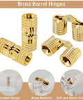 Hidden Brass Barrel Hinges Set With Drill Bit For Wooden Boxes, 16 Piece Kit Includes 8mm And 10mm Hidden Hinges, displayed