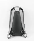 Back view of Waterproof Paddling Backpack With Wide Opening, Lightweight 20L Gear Carrier, grey straps, black textured material