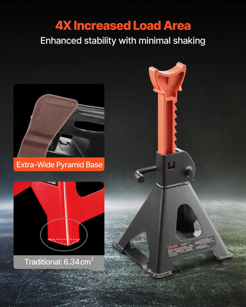 Beefy 3 Ton Jack Stand With Locking Pins Adjustable Height 10.8 To 16.3 Inches Heavy Duty Steel Lift Stand Black And Orange