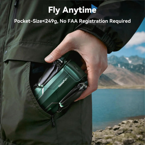 Person holding 4K Drone With 8K Photos 3 Axis Gimbal Ultra Stable GPS Beeper Cruise Control 20000ft Transmission Under 249g