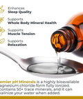 Close-up of PH Minerals Trace Mineral Drops being poured from amber bottle onto spoon, supporting hydration and mineral health.