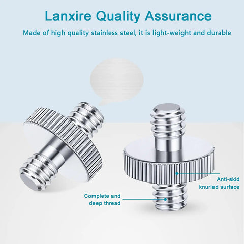 Heavy Duty 1/4 Inch Male To Male Tripod Screw Adapter 2 Pack Built Tough Aluminum Alloy Thread Converter, close-up view.