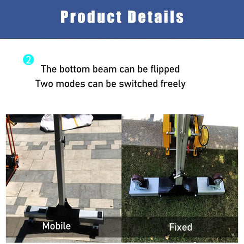 Portable Aluminum Gantry Crane Featuring Adjustable Beam Spanning 8.7 To 13.6 Ft, Boasts 4409 Pound Capacity, showing mobile and fixed modes.