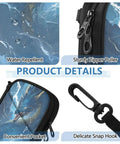 Dragon Blue Boat Passport Holder Family Passport Wallet with RFID Blocking Lining detailing water repellent surface, zipper pull, and snap hook.