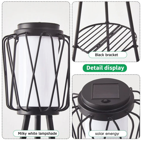 Detail display of Metal Solar Floor Lamp With Plant Stand Outdoor Waterproof Lantern Lights For Patio Deck Yard Garden