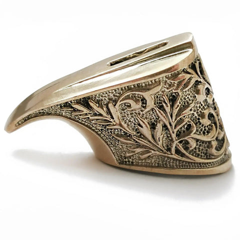 Bronze Knife Guard Bolster For Custom Knife Making, Finger Guard Pommel with engraved flame design, DIY Knife Building Supplies
