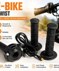 Top Notch Ebike Full Twist Throttle Grip Set With Knobby Particle Texture For 22 Mm Handlebars, black cable set