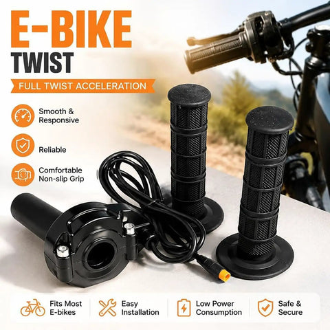 Top Notch Ebike Full Twist Throttle Grip Set With Knobby Particle Texture For 22 Mm Handlebars, black cable set