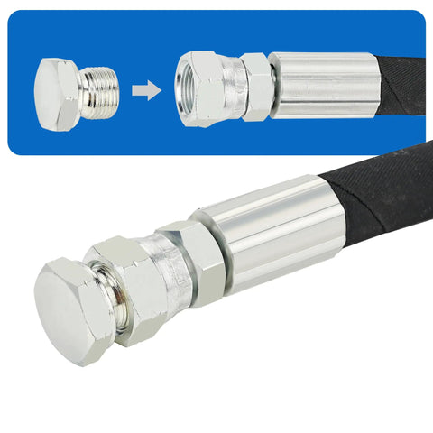 56 Piece BSPP Hydraulic Hose Caps And Plugs Kit For Sizes 2 4 6 8 10 12 16, steel cap fitting onto a hydraulic hose