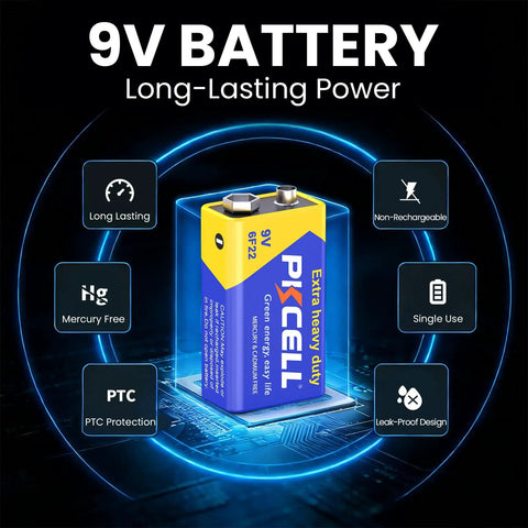 Heavy Duty 9V Batteries 10 Pack Carbon Zinc Power Cells For Smoke Detectors And Home Safety Alarms with leak-proof design and long-lasting power.