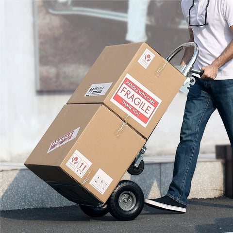 Heavy Duty Aluminum Hand Truck 2 In 1 Folding Dolly With PU Wheels, Boss Level Industrial Cart For Home, Office, And Job Site, 360 Degree Braking Wheels For Smooth, Stable Transport On Any Terrain, carrying stacked boxes