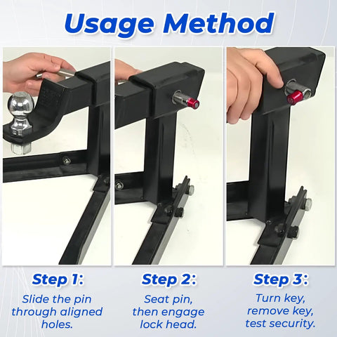 Usage method for Stainless Steel Five Eighths Inch Trailer Hitch Pin Lock Easy Install Lock It Down Anti Theft Security Fits Five Eighths Inch Receivers.
