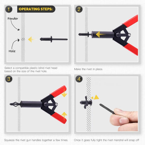 Rivet Gun Set With 40 Nylon Blind Rivets In 4 Sizes And 1 Fastener Removal Tool Hand Riveter Kit for automotive repair steps