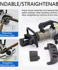 Heavy Duty Electric Rebar Bender With Hydraulic System And Portable Storage Case showing bending and straightening machine nose.