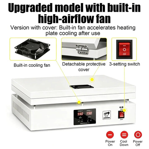 Desktop Cellophane Wrapping Machine With Large HeatingPlate For Tea Box Packaging Manual Heat Sealer features built-in cooling fan.