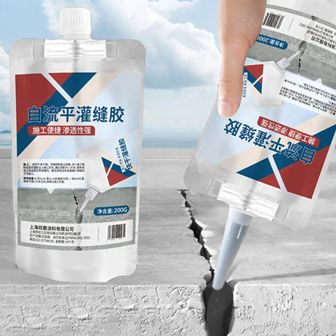 Heavy Hitter Concrete Crack Filler And Fast Cure Grouting Adhesive For Quick Masonry Patch And Rock Solid Structural Sealing With 200 Gram Tube being applied to a crack in concrete.