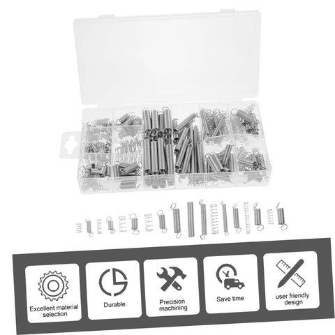 Super Cool 200 Piece Spring Kit Mix With Heavy Duty Extension And Compression Springs For Tough DIY Repairs Automotive Fix Ups, Construction Jobs, Fastening Tasks And Crafting Projects In A Handy Storage Box. 200-piece steel spring assortment in organizer box