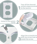Installation steps showing Premium Wall Outlet Insulation Foam Gaskets And Draft Sealers for sealing air leaks in wall outlets.