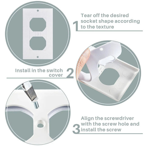 Installation steps showing Premium Wall Outlet Insulation Foam Gaskets And Draft Sealers for sealing air leaks in wall outlets.