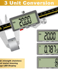 0 To 8 Inch Digital Caliper With Large LCD Screen Electronic Micrometer Inch Fraction Millimeter Readout Auto Off Heavy Duty Metal Caliper For Pros Engineers And Carpenters Precision Measuring Tool displaying measurements in mm and inches