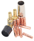 Pro Grade MIG Welding Accessory Kit 14 Piece Red Copper Torch Tips, Gas Nozzles, and Connecting Rod Covers for 15AK MIG MAG Torches