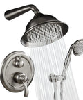 All In One Shower System With Wall Mounted Fixtures Rough In Valve And Trim Kit In Brushed Nickel, 8 Inch Overhead Shower