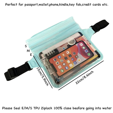 Green Waterproof Waist Pouch Dry Belt Bag for Swim Surf Snorkel Keep Phone Kindle Wallet Keys and Fob Dry and Safe