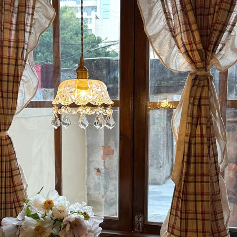 Glass Pendant Lamp Crystal Pendant Light Shade Ceiling Light Chandelier Ceiling Lamp Bedside Lamp for Bedroom, Hallway, Dining Room, Porch, hanging above window.