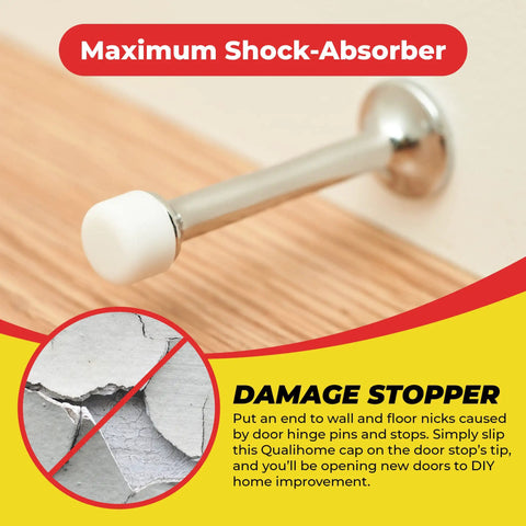 Rubber Door Stop Stud Replacement No Brainer Tips For Wall And Floor Protection, Doorstopper Bumpers And Spring End Caps, Universal Size White, Diy Home Improvement Clip On Caps To Stop Nicks On Hinges installed on door