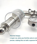 Geife 1.5-inch tri-clamp spunding valve, SS304 stainless steel, with TC diaphragm pressure gauge (side view)