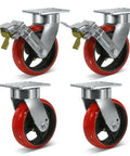 Six By Two Inch Beefy Heavy Duty Casters With Crowned Polyurethane Tread On Cast Iron Cores Kingpinless For Platform Trucks