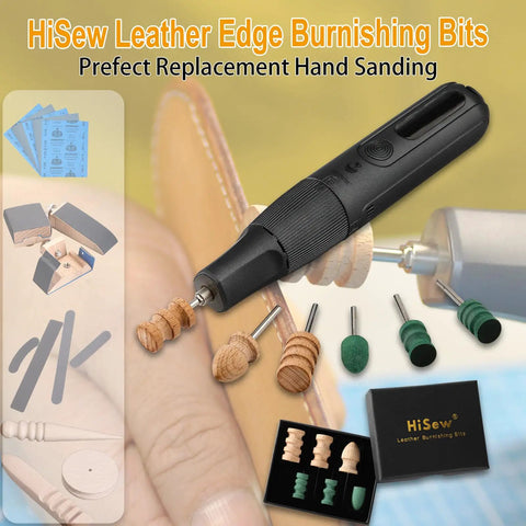 Top Shelf Leather Burnishing Bits For Rotary Tools Heavy Duty Edge Finishing Kit on display with various bits for leatherwork.
