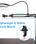 Overhead Camera Mount With Ring Light 6 Inch Reach Adjustable Articulating Arm for stable phone mount on desk
