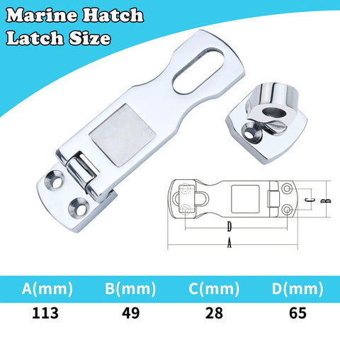 Marine Grade Door Hasp Anti Rattle Boat Latches With Turning Padlock Eye Mount 316 Stainless Steel Heavy Duty Hatch Latch diagram