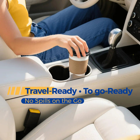 Leak Proof 16 Oz Disposable Coffee Cups With Lids Sleeves To Go Cups For Hot Beverages 50 Pack Durable Paper Cups in car holder