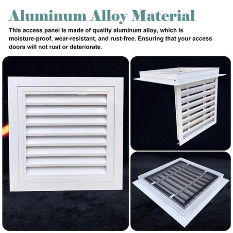 Rock Solid 16X20 Aluminum Access Panel Door With Included Washable Filter, showing louvered vent grill design and aluminum alloy material.