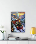 Festive Steam Train Wall Art Print Featuring A Red And Green Locomotive In Snow, Magical Winter Christmas Poster, Living Room Decor
