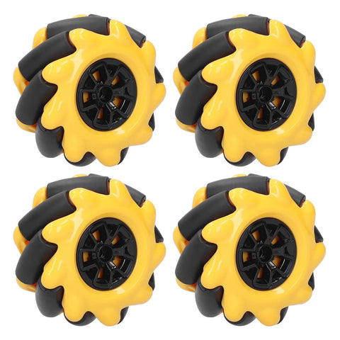 Mecanum wheel 60mm set of four with yellow outer shell and black center hub for omnidirectional robot cars