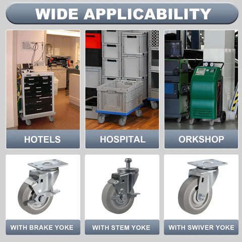 Tough As Nails Rolls Smooth And Keeps Floors Scratch Free Heavy Duty Thermoplastic Rubber Casters for hospital carts and workshop equipment.