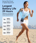 Woman running on beach wearing Waist Clip Fan Portable Personal Fan With 5000mAh Rechargeable Battery