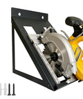 Heavy Duty Power Tool Organizer Wall Mount For Circular Saws And More showing close-up of steel rack and circular saw.