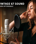 Studio Condenser Mic With 34mm Gold Diaphragm, Hydro Pop Filter, Metal Shock Mount for recording vocals in a studio setting
